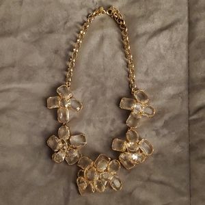Ann Taylor clear/gold flower statement necklace